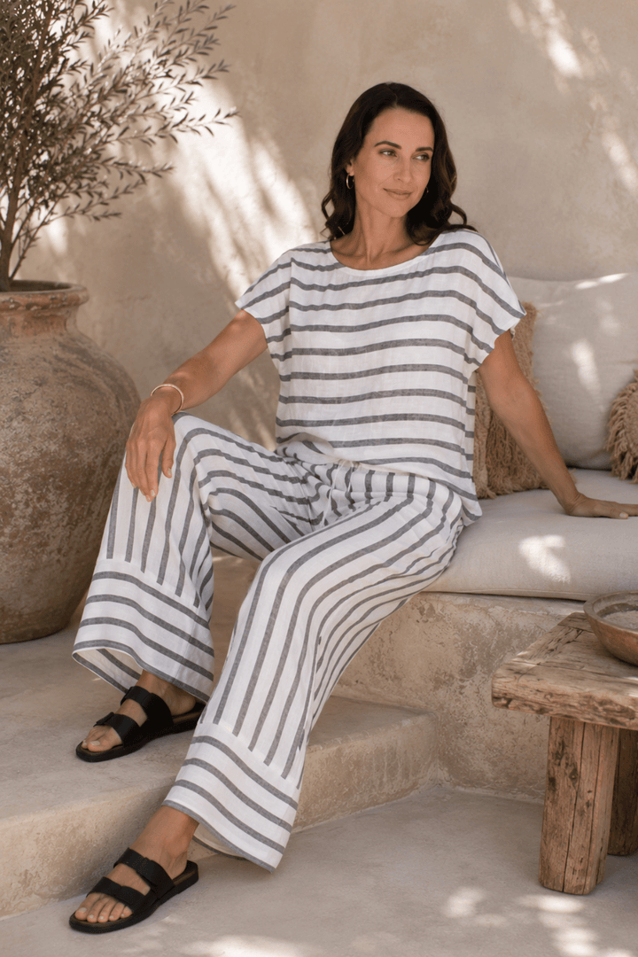 Sora Linen Top - Charcoal/White - CB80 - Pizazz BoutiqueCarbon The Label