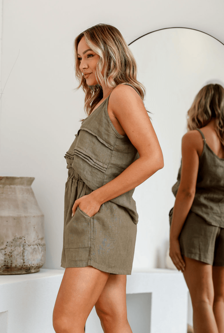 Spiaggia Linen Short - Slate - FA34 - Pizazz BoutiqueFree Angel