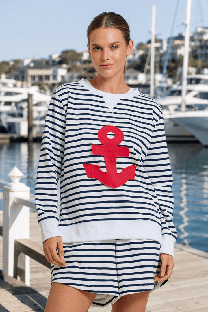 Sporty Shorts - Navy Stripe - EST2 - Pizazz BoutiqueEST 1971