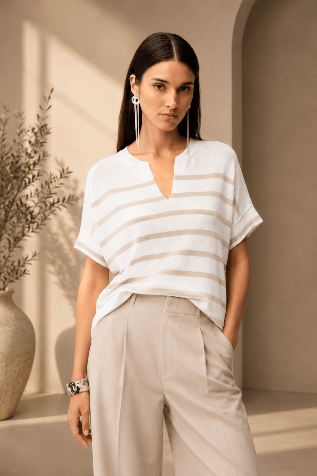 S/S Stripe Sweater - Vanilla/Moonstone- JR3 - Pizazz BoutiqueJoseph Ribkoff