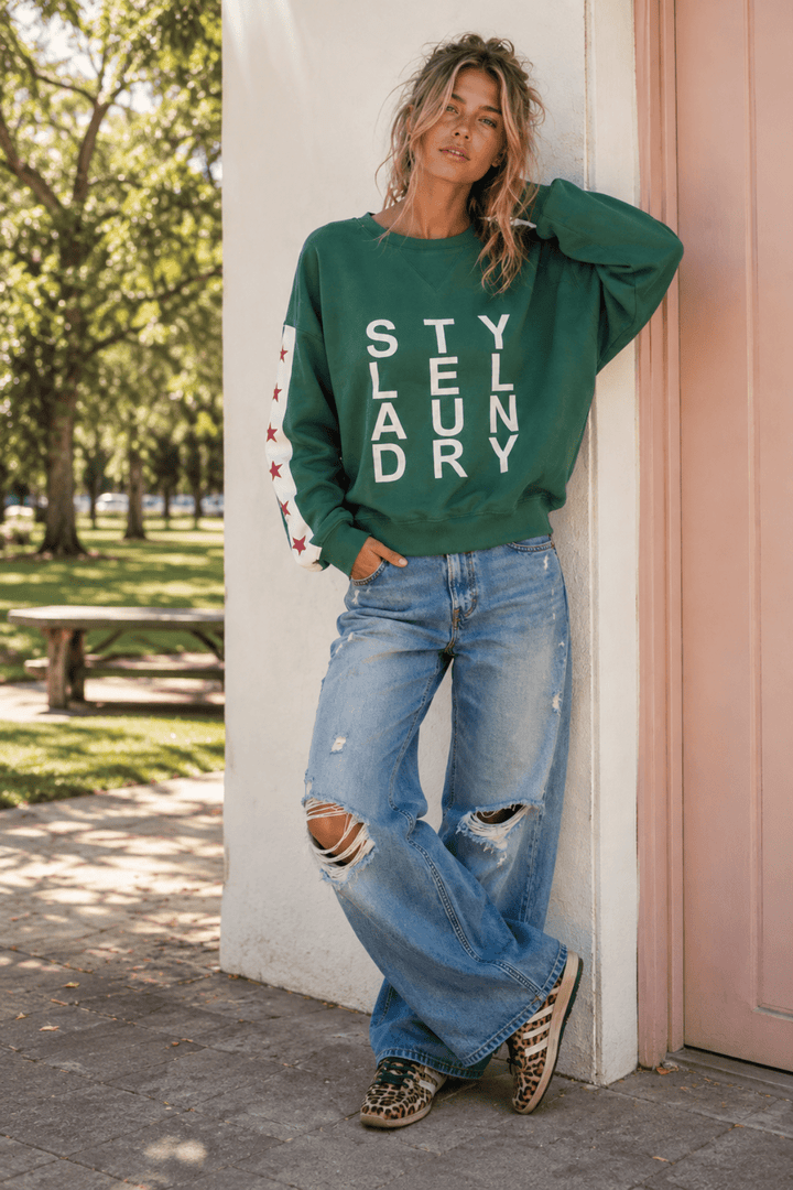 Stars And Logo Sweat - Green - SL1 - Pizazz BoutiqueStyle Laundry