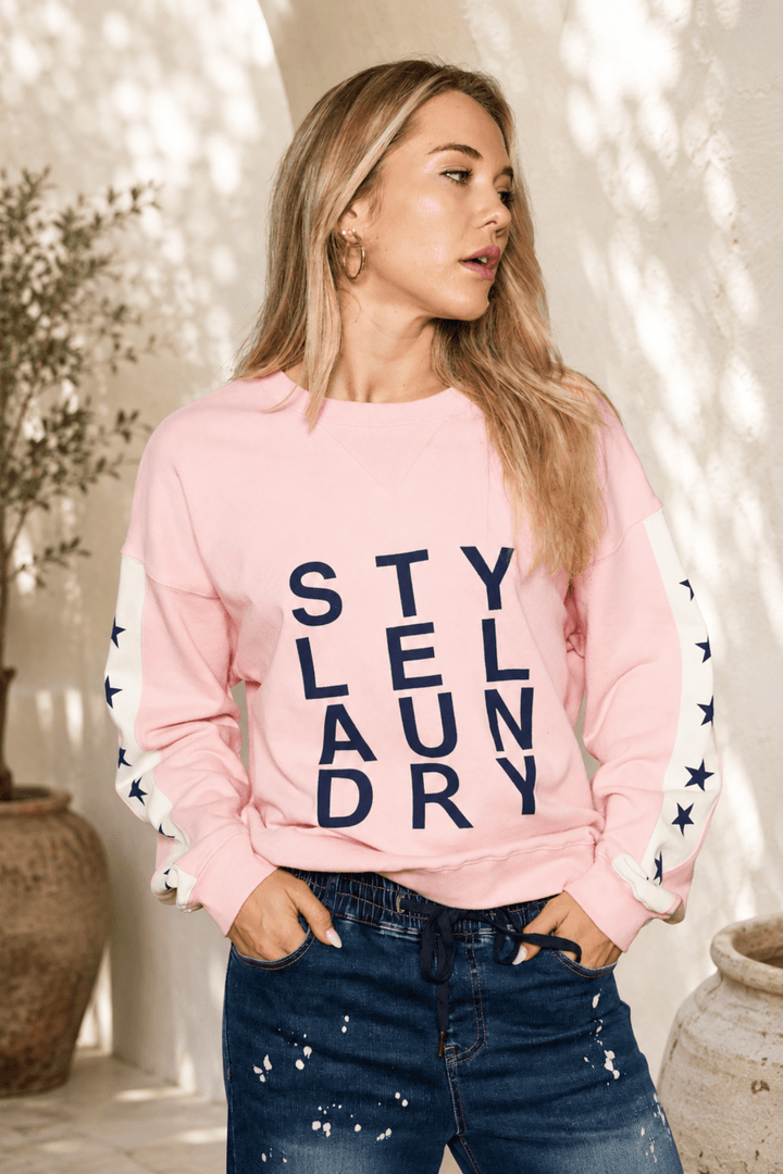 Stars And Logo Sweat - Pink - SL1 - Pizazz BoutiqueStyle Laundry