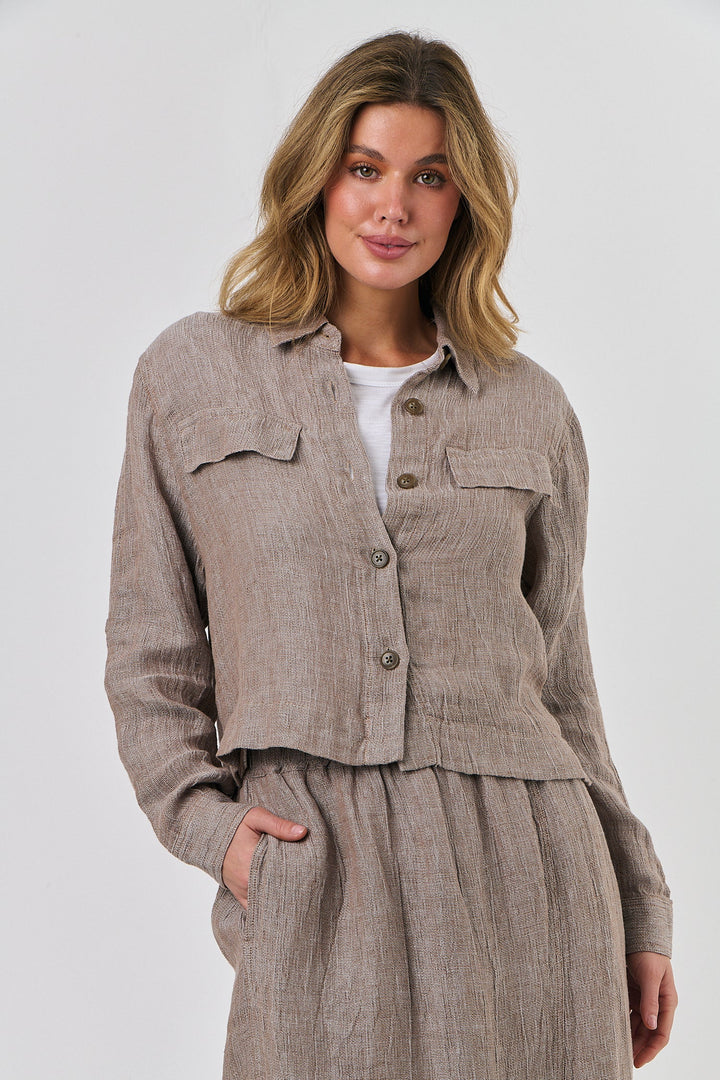 Stella Linen Crop Jacket - Truffle - OJ50 - Pizazz BoutiqueNaturals By O & J