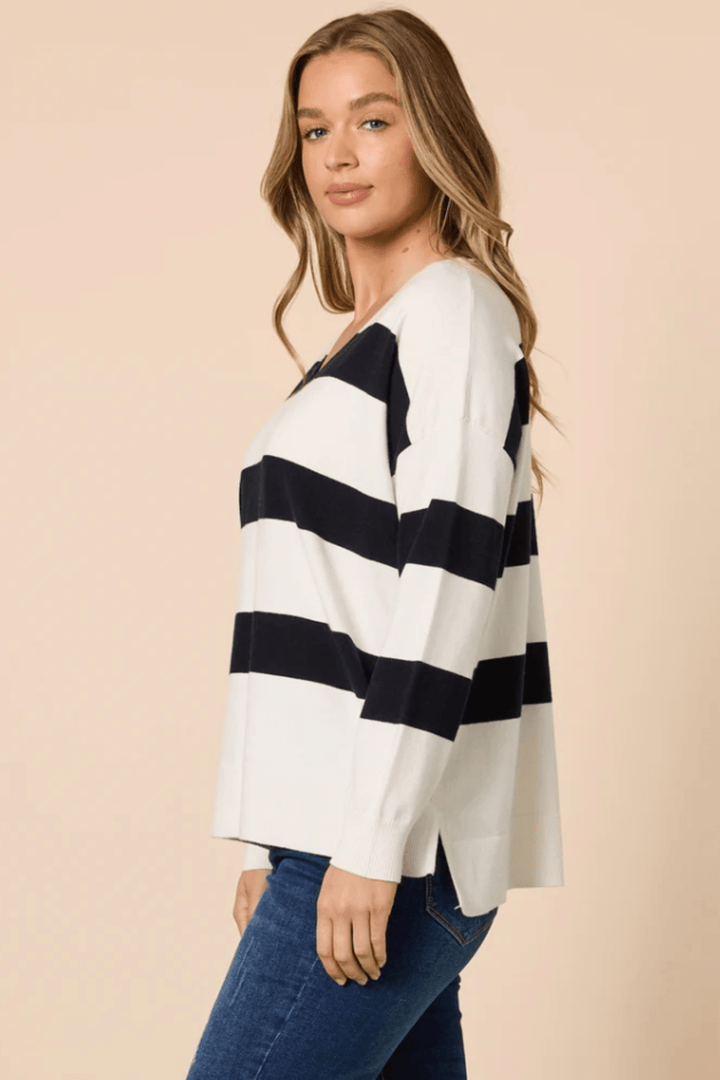 Striped Knit - Navy/Ivory - TZ40 - Pizazz BoutiqueThreadz