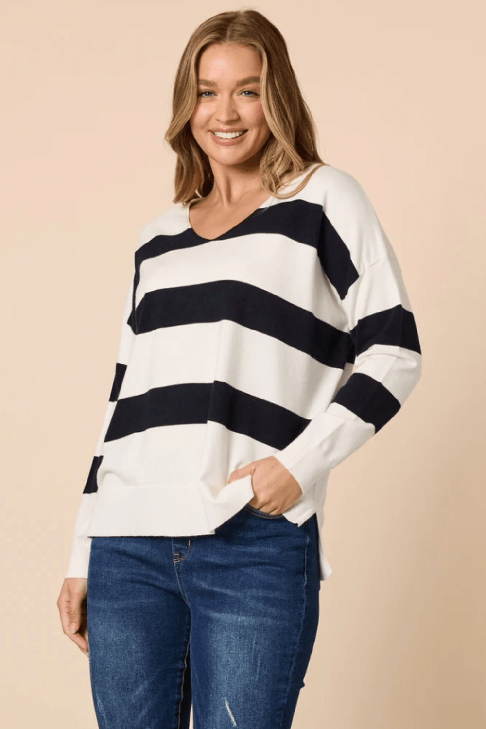 Striped Knit - Navy/Ivory - TZ40 - Pizazz BoutiqueThreadz