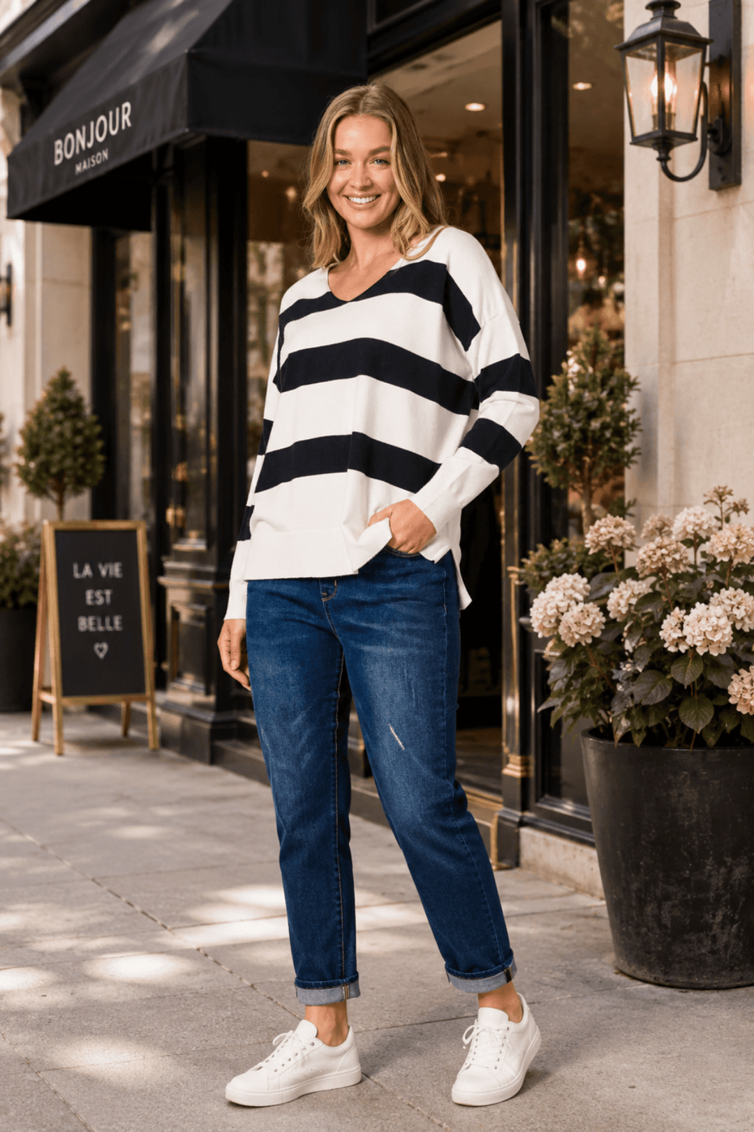 Striped Knit - Navy/Ivory - TZ40 - Pizazz BoutiqueThreadz