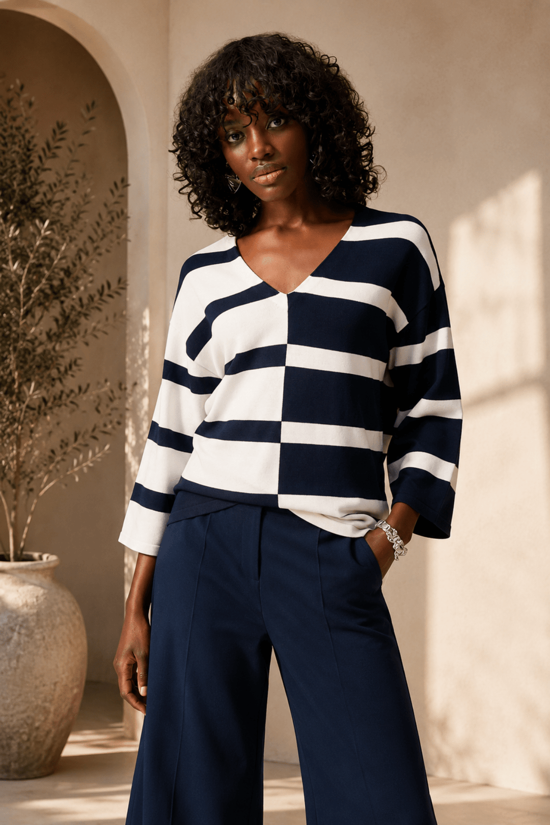 Striped Pull Over - Navy - JR51 - Pizazz BoutiqueJoseph Ribkoff