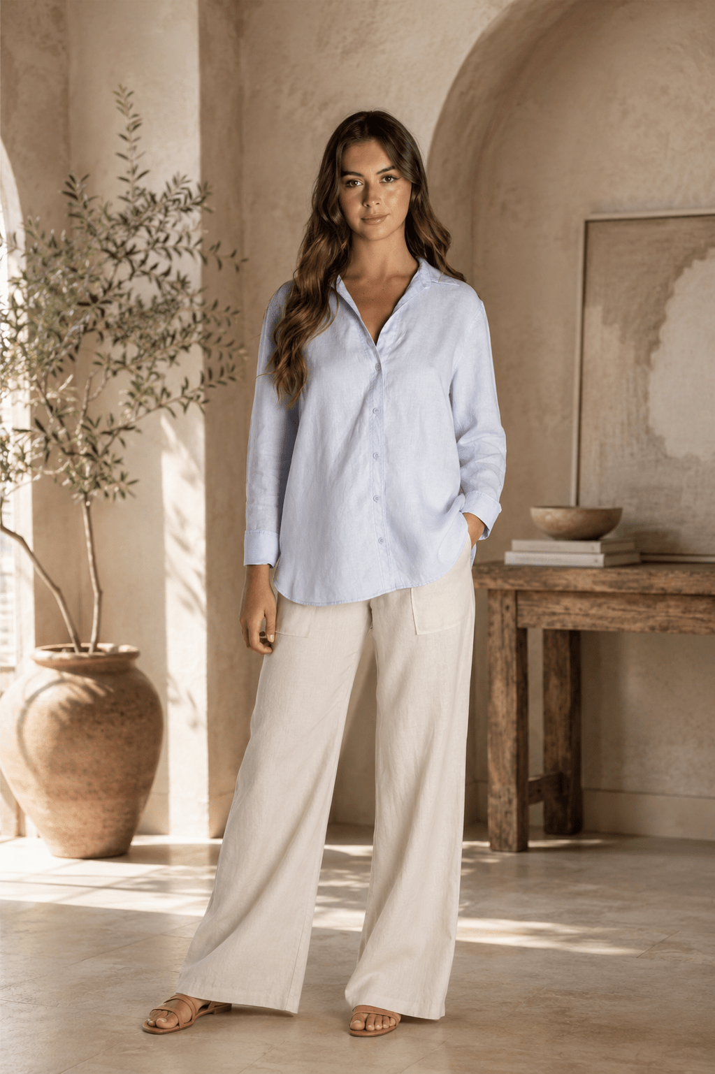 Taryn Linen Shirt - Ice Blue - TT21 - Pizazz BoutiqueTwo-T's