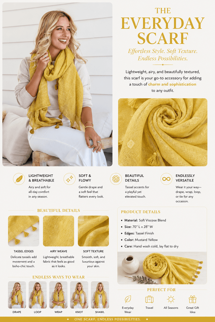 Tassel Scarf - Mustard - FR29 - Pizazz BoutiqueFree Spirit