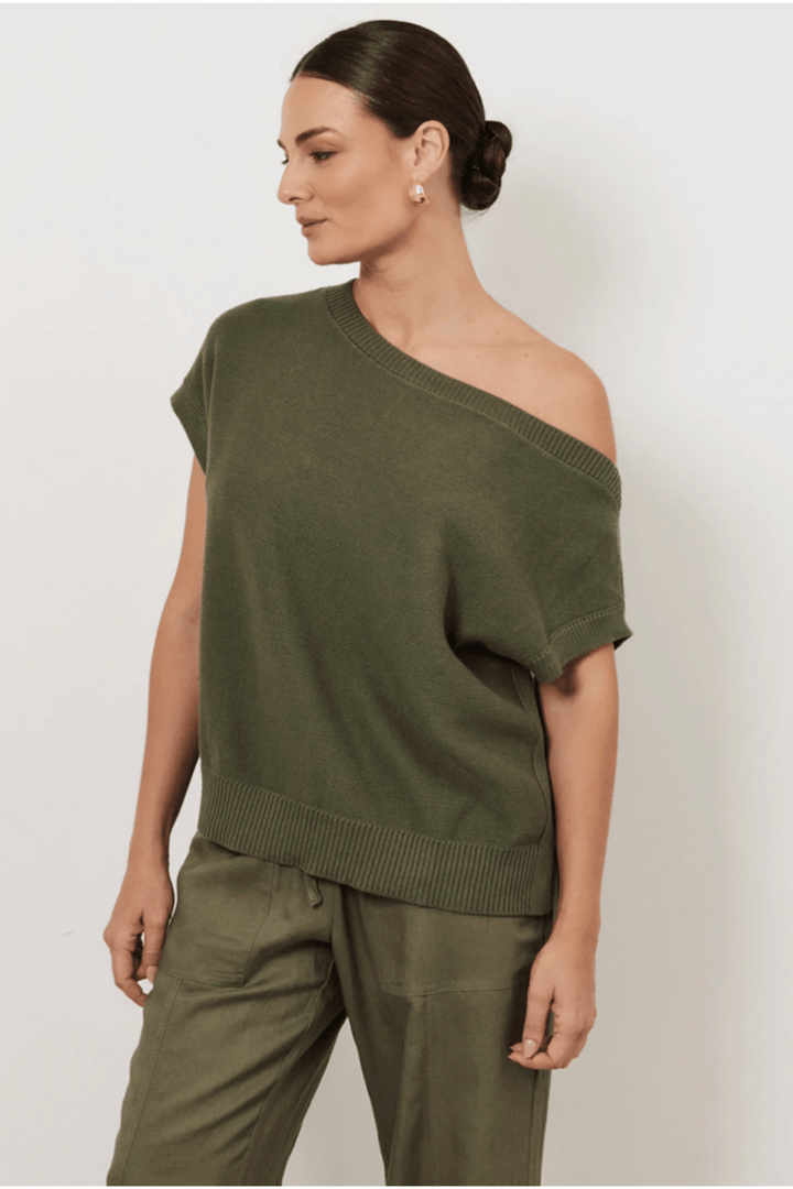 Terrie Angled Knit - Khaki - AD3 - Pizazz BoutiqueAdorne