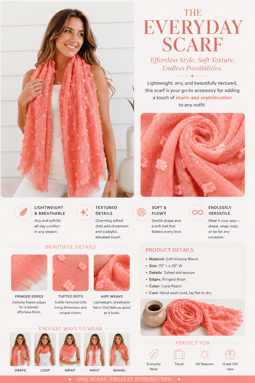 Textured Scarf - Terracotta - FR32 - Pizazz BoutiqueFree Spirit
