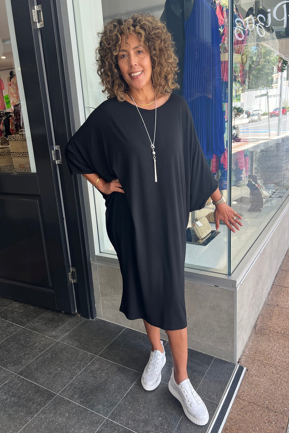 Thelma V - Neck Dress - Black - BO11 - Pizazz BoutiqueBamboo