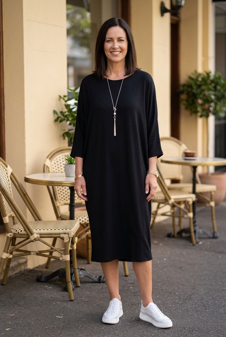 Thelma V-Neck Dress - Black - BO11