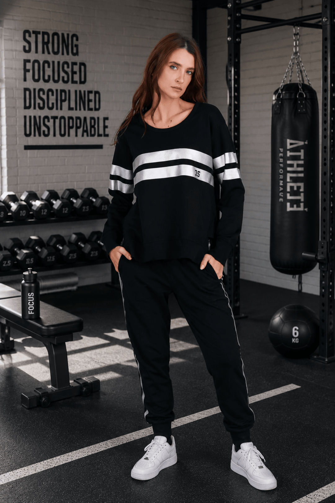 Theresa Two-Striped Sweatshirt - Black/Silver - RD15 - Pizazz Boutique3RD STORY