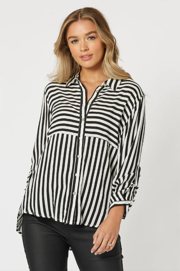 Tina Stripe Shirt - Black & White - TZ35