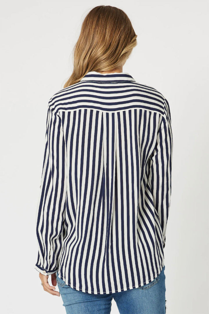 Tina Stripe Shirt - Navy & White - TZ35