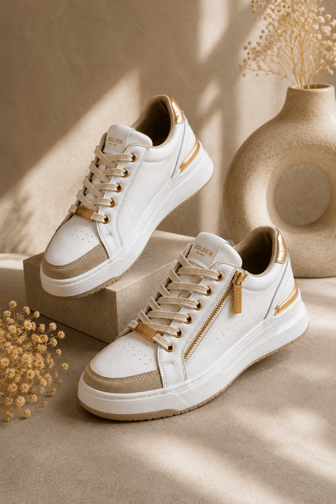 Token Sneaker - White & Gold -RS11 - Pizazz BoutiqueRilassare