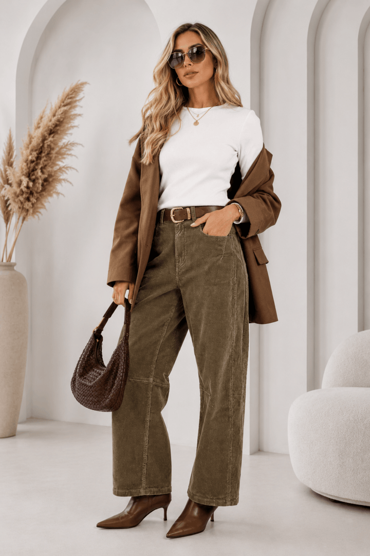 Toni Barrel Cord Jeans - Sage - MC1 - Pizazz BoutiqueMonaco Jeans