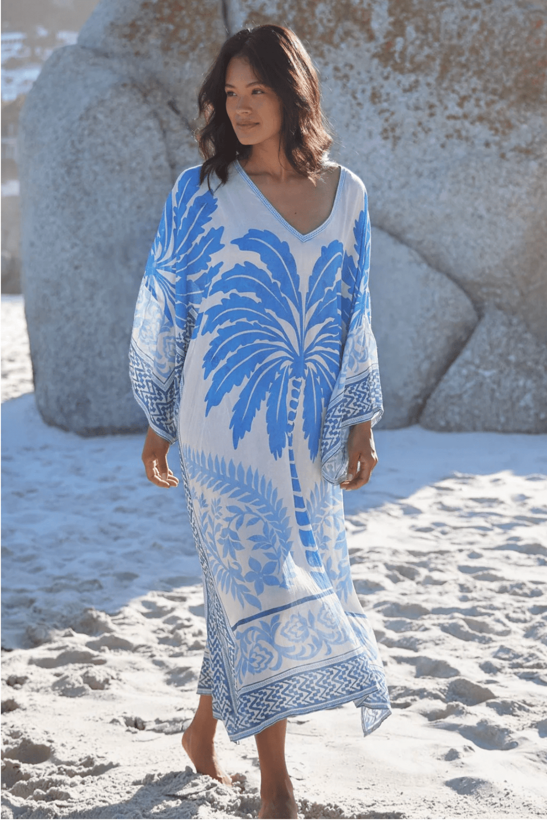 Tropical Palm Kaftan - Blue -M2 - Pizazz BoutiqueMiss June