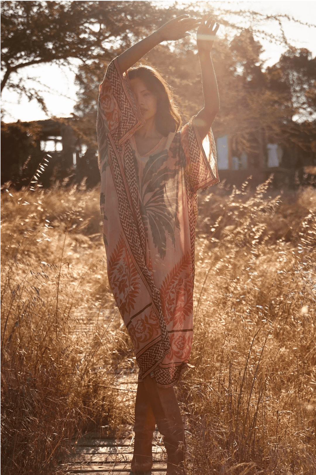 Tropical Palm Kaftan - Peach -M2 - Pizazz BoutiqueMiss June