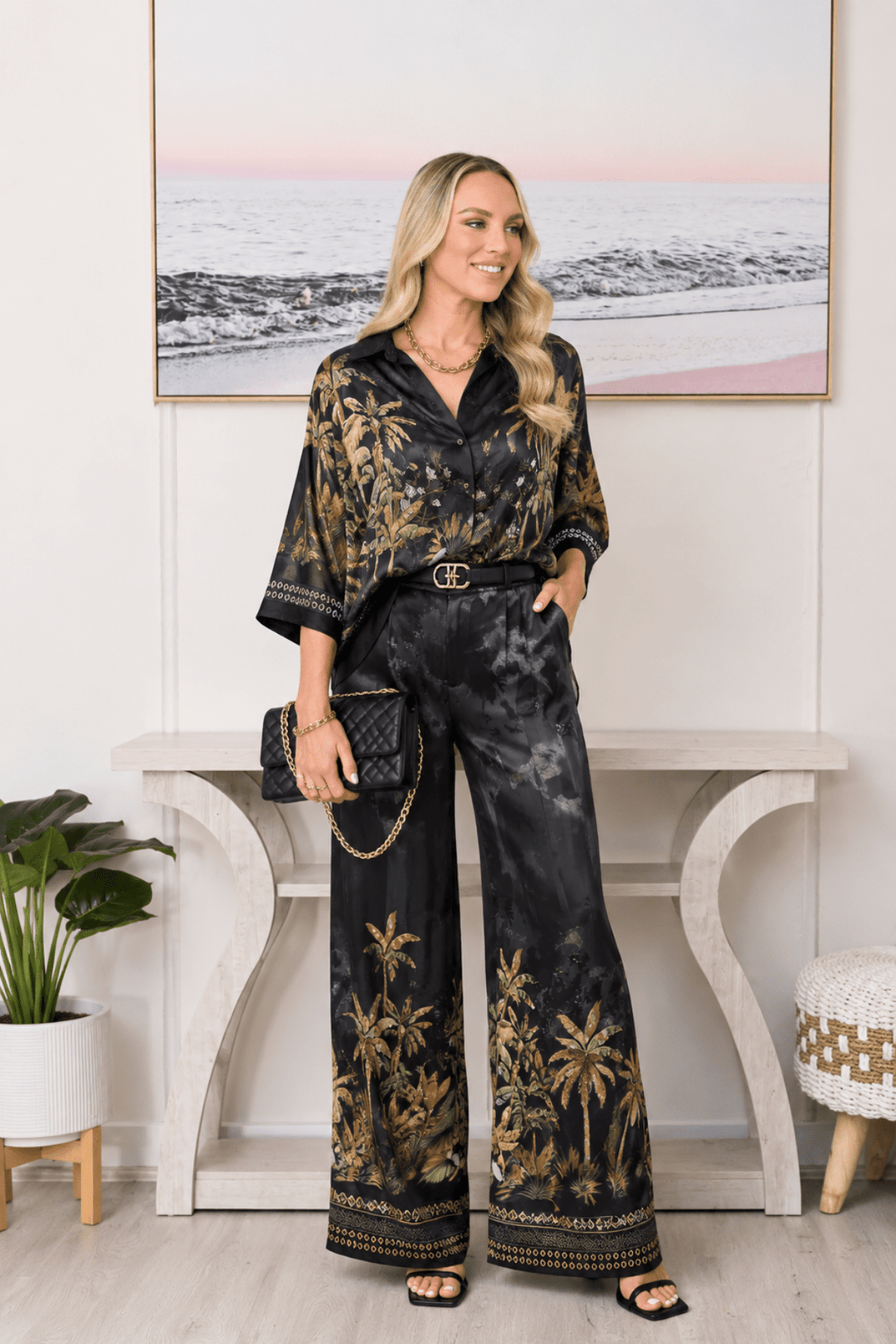 Tropical Pant - Black - CC16 - Pizazz BoutiqueCali & Co
