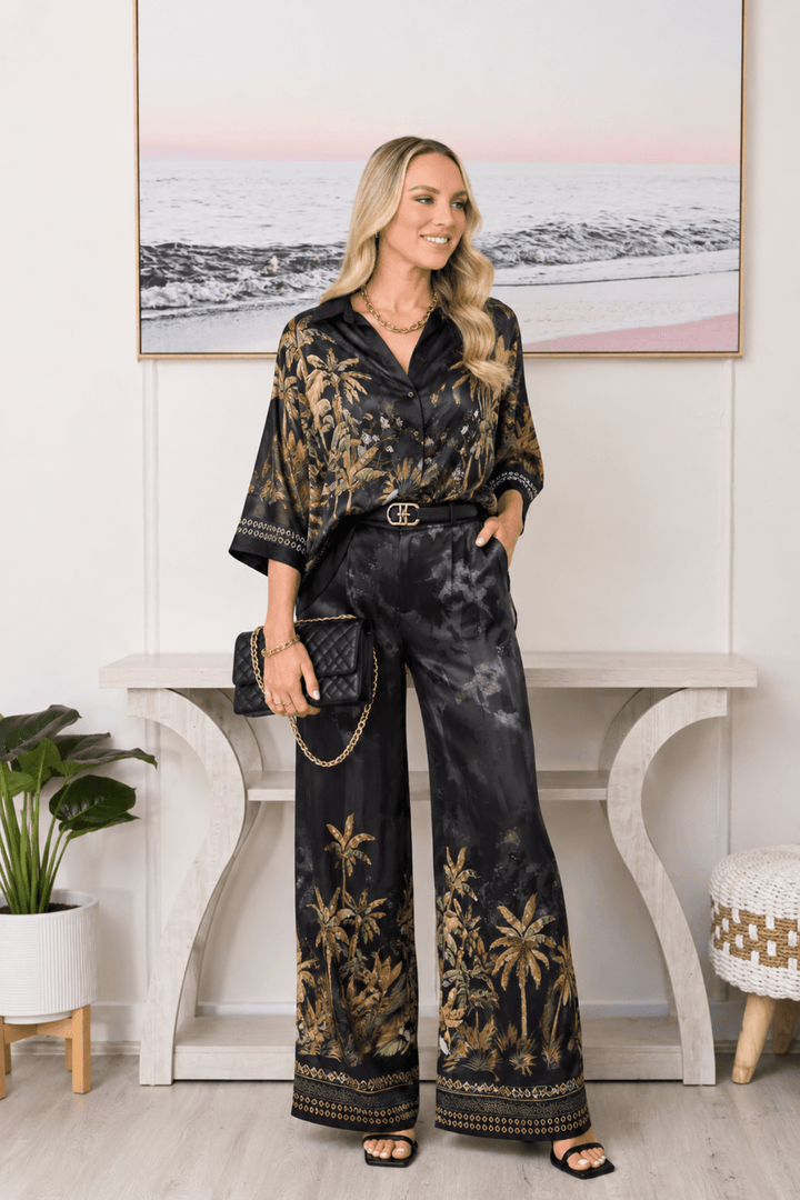 Tropical Pant - Black - CC16 - Pizazz BoutiqueCali & Co