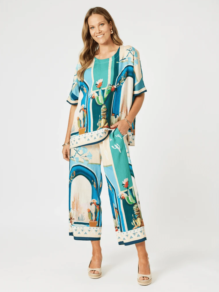 Tulum Pant - Blue Multi Print - TZ26 - Pizazz BoutiqueThreadz