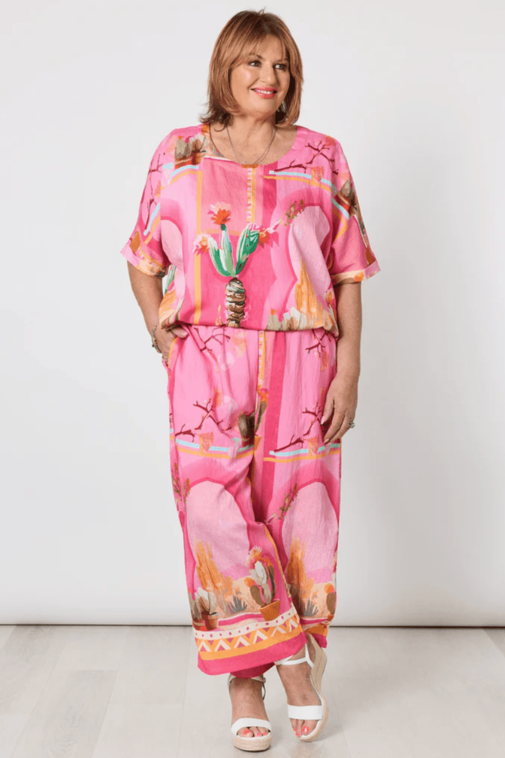 Tulum Pant - Pink Multi Print - TZ26 - Pizazz BoutiqueThreadz