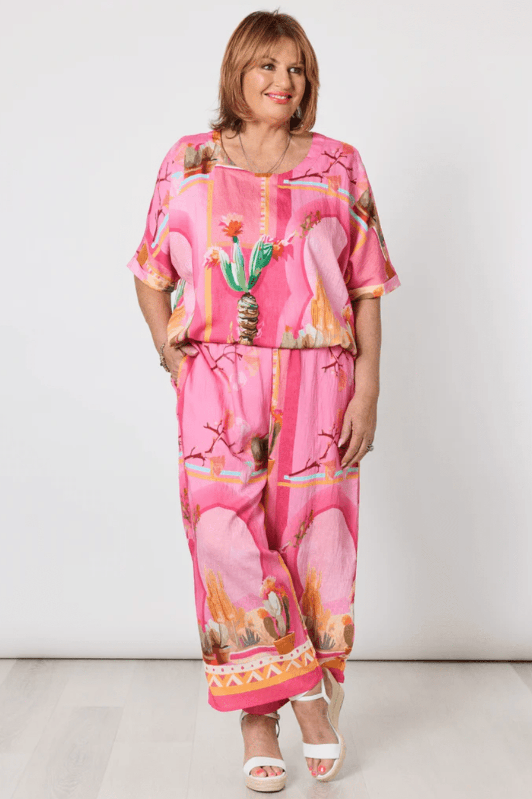 Tulum Pant - Pink Multi Print - TZ26 - Pizazz BoutiqueThreadz
