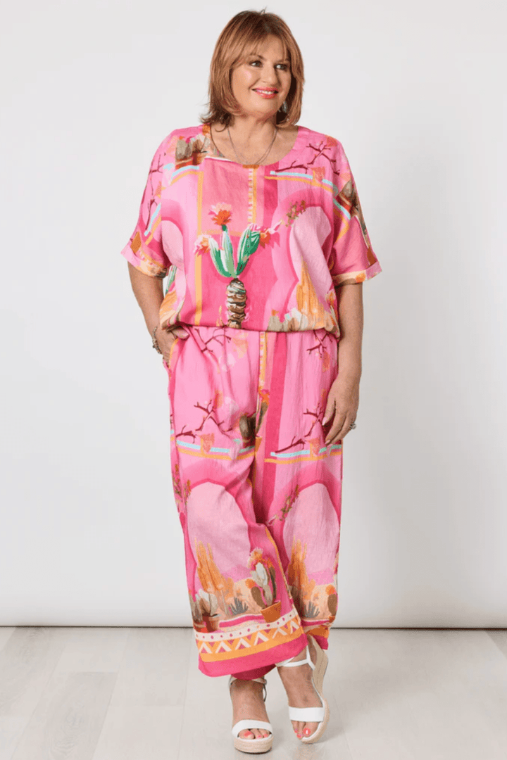 Tulum Pant - Pink Multi Print - TZ26 - Pizazz BoutiqueThreadz