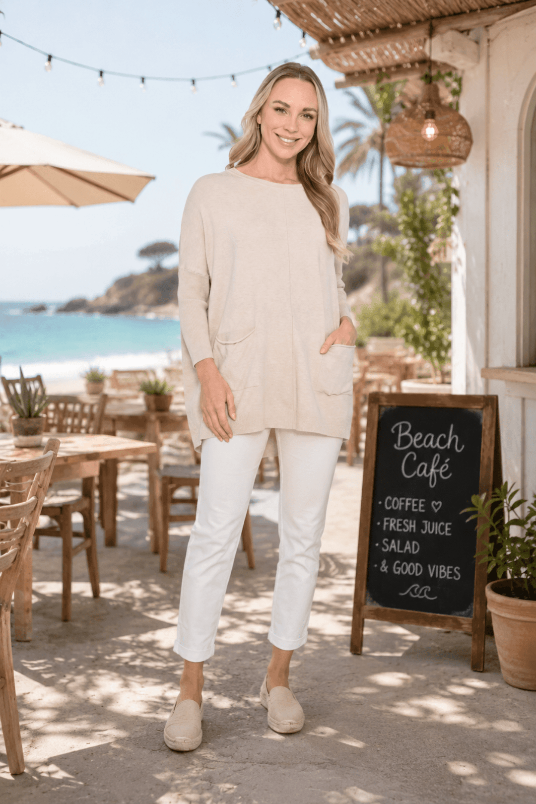 Two Pocket Harriet Jumper - Beige - CC23 - Pizazz BoutiqueCali & Co