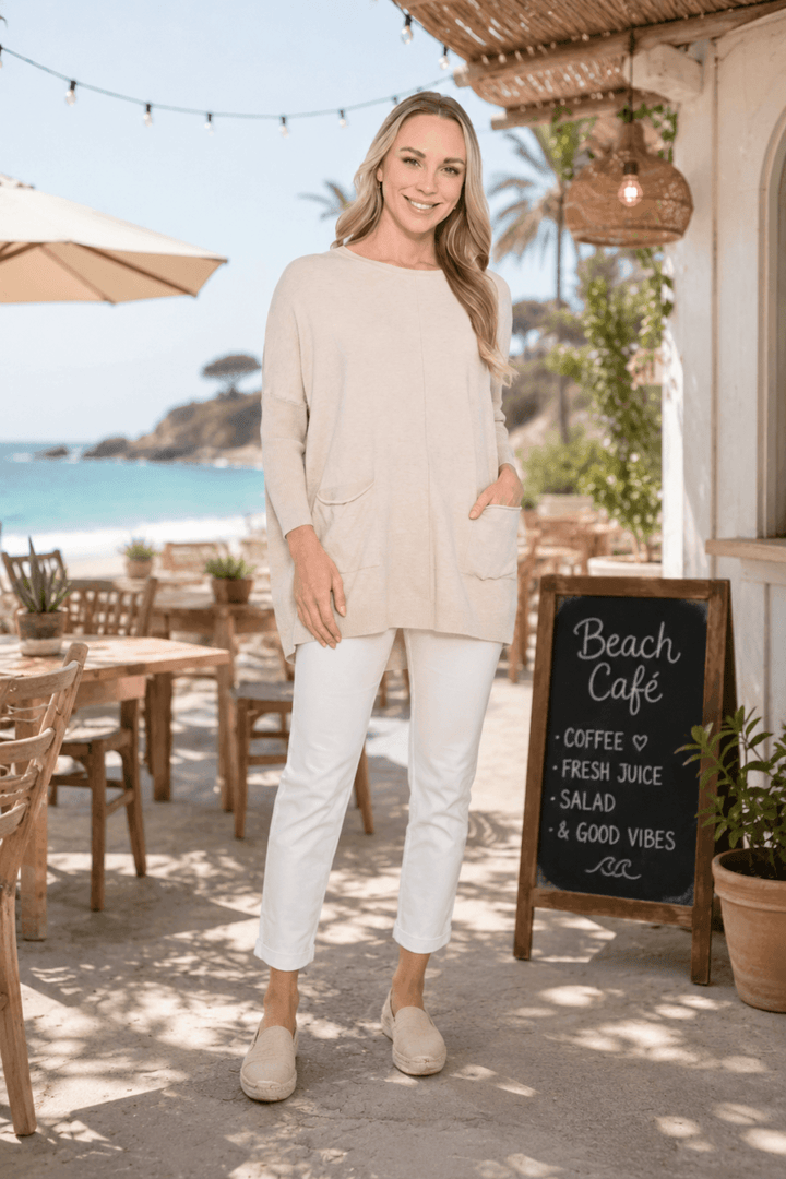 Two Pocket Harriet Jumper - Beige - CC23 - Pizazz BoutiqueCali & Co