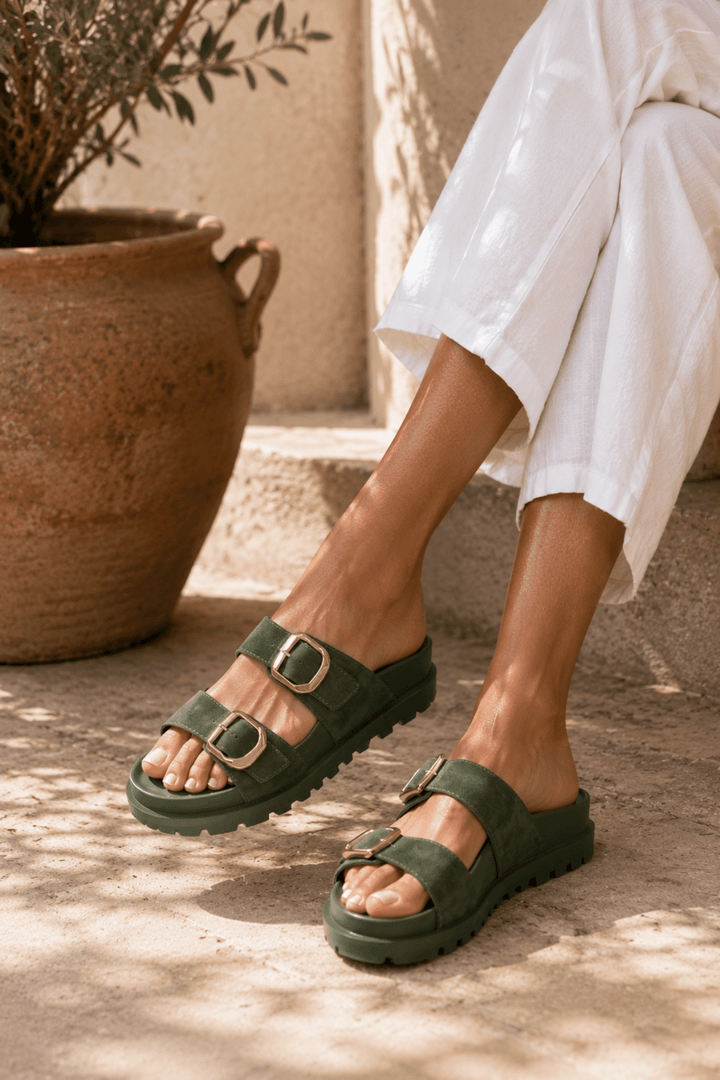 Ullana Leather Slides - Olive - DJ69 - Pizazz BoutiqueDjango & Juliette
