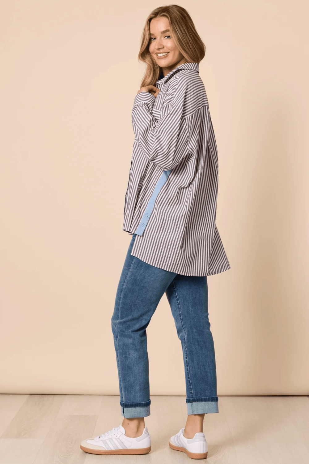 Urban Stripe Shirt - Coffee White - TZ51 - Pizazz BoutiqueThreadz