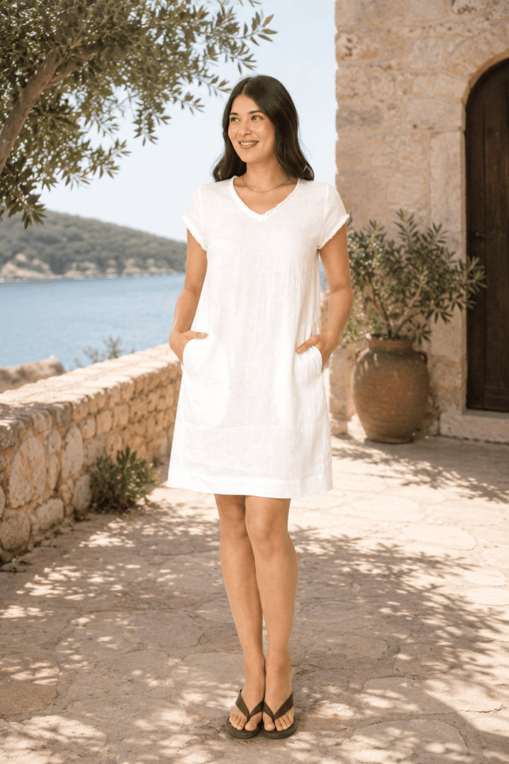 V Festival Dress - White - F25 - Pizazz BoutiqueFoil