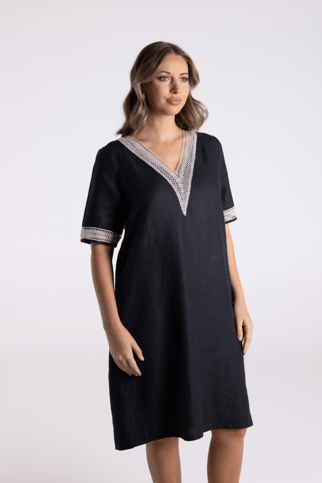 V - Neck Dress - Black/Natural - TT67 - Pizazz BoutiqueTwo - T's