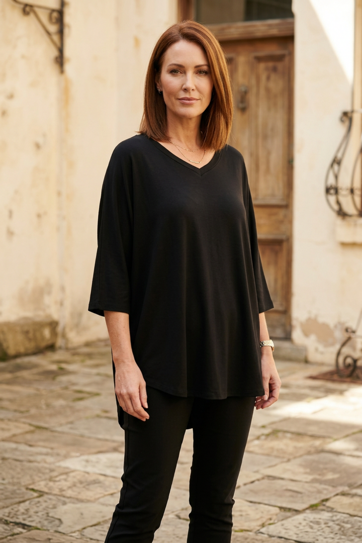Ellie 3/4 Sleeve Top - Black - BO20