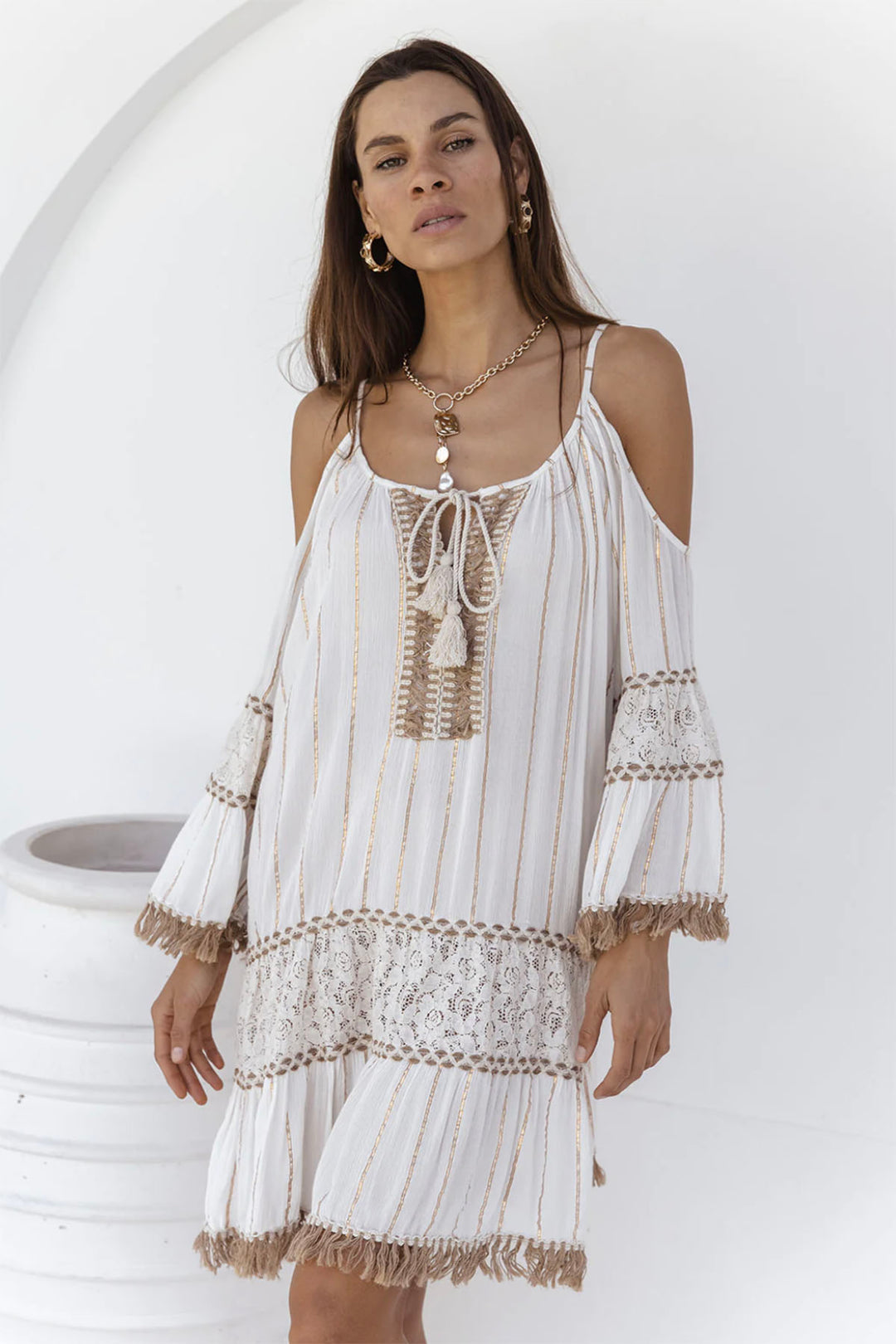 Woman wearing a boho valeria dress from Pizazz Boutique