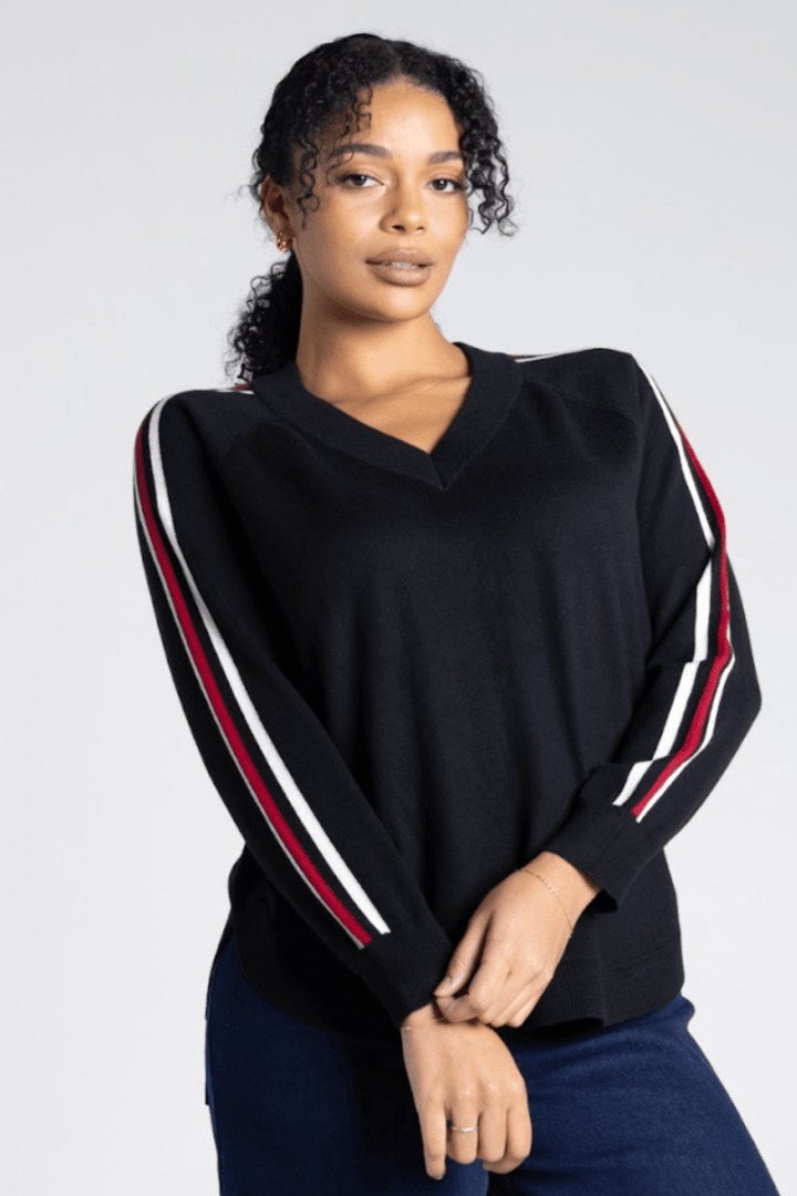 Vanessa V - Neck Knit - Black Combo - TT2 - Pizazz BoutiqueTwo - T's