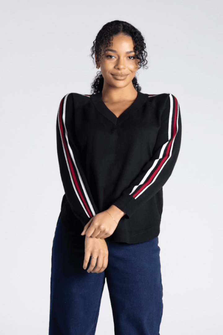 Vanessa V - Neck Knit - Black Combo - TT2 - Pizazz BoutiqueTwo - T's