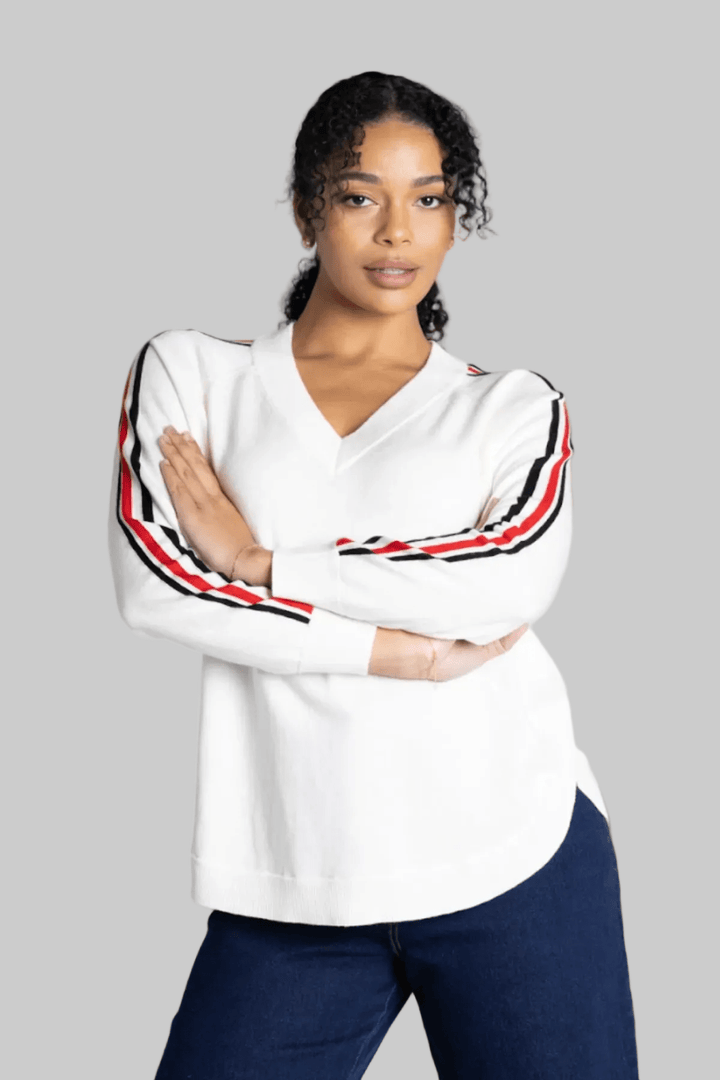 Vanessa V - Neck Knit - Ivory Combo - TT2 - Pizazz BoutiqueTwo - T's