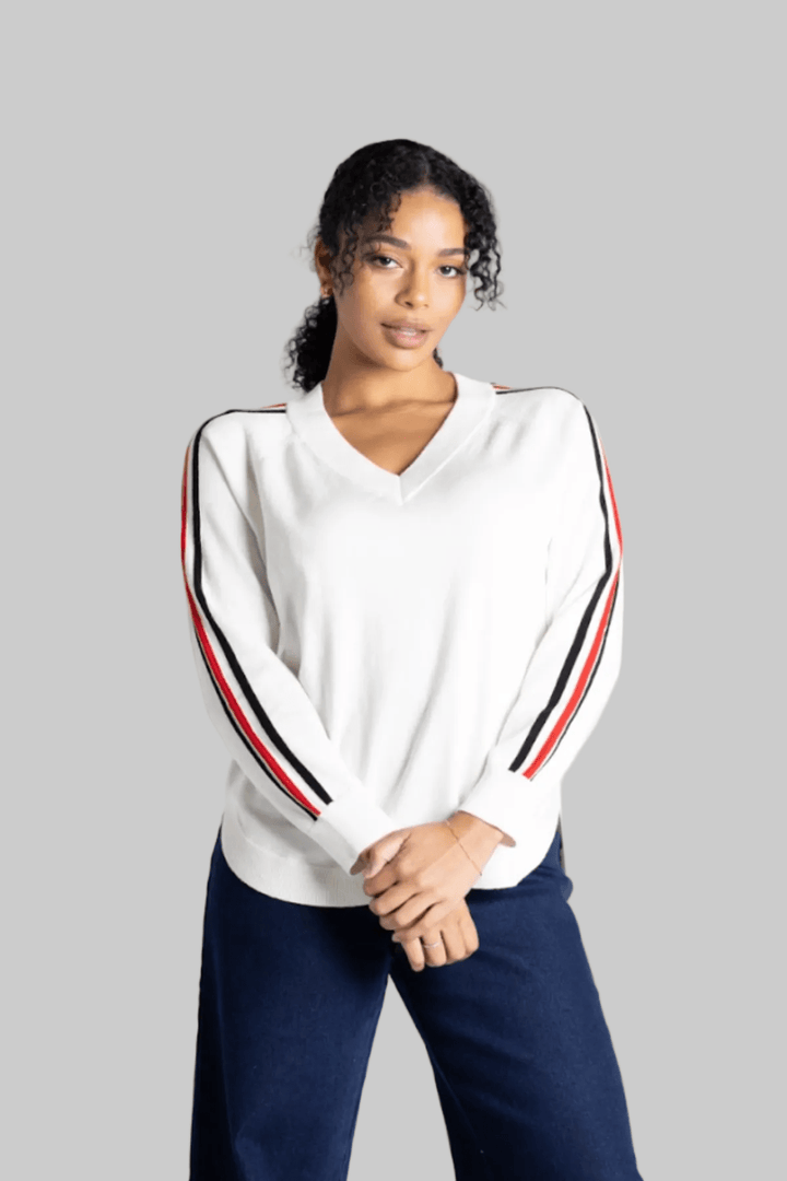 Vanessa V - Neck Knit - Ivory Combo - TT2 - Pizazz BoutiqueTwo - T's