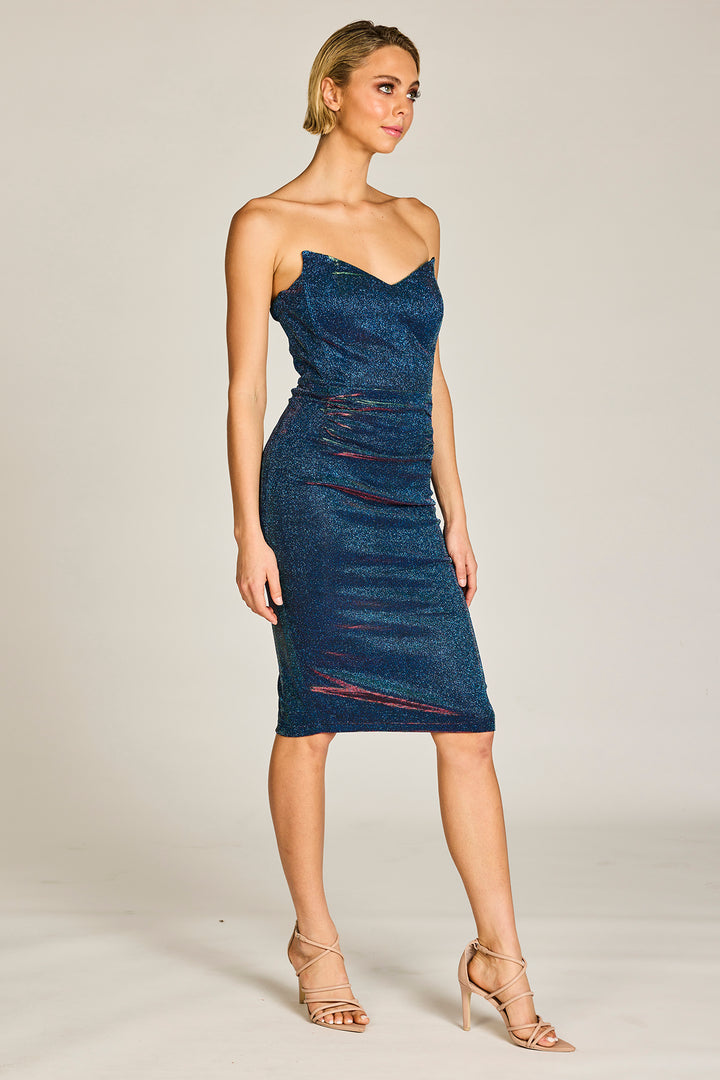 venus navy two tone formal dress from Romance The Label side view