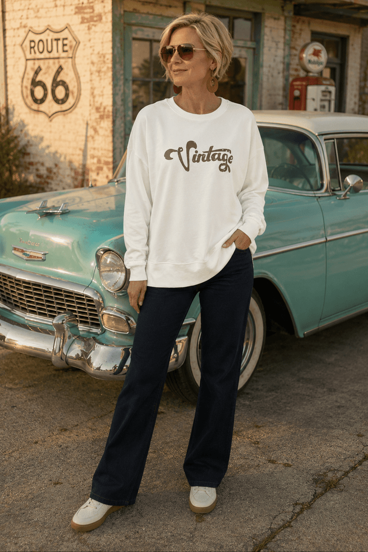 Vintage Sweatshirt - White - TZ25 - Pizazz BoutiqueThreadz