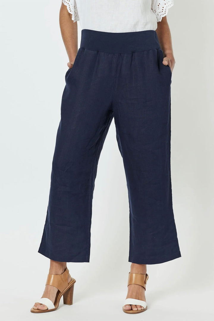 Lara Wide Leg Linen Pant - Navy - GS1