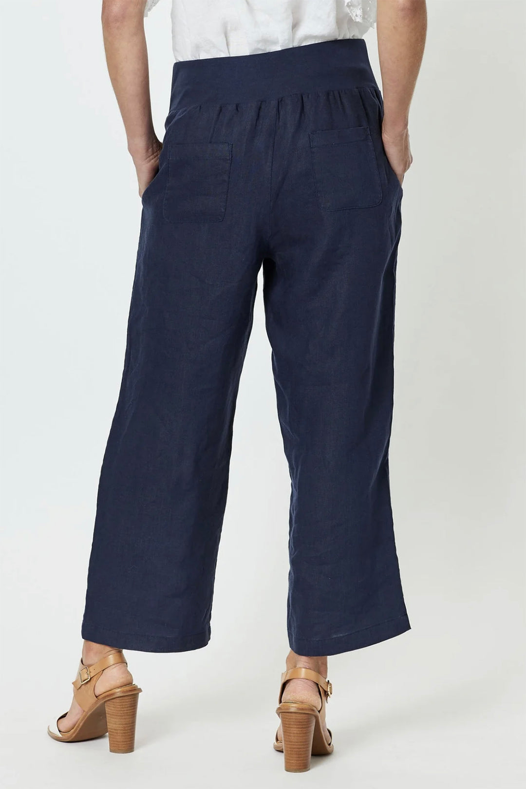 Lara Wide Leg Linen Pant - Navy - GS1