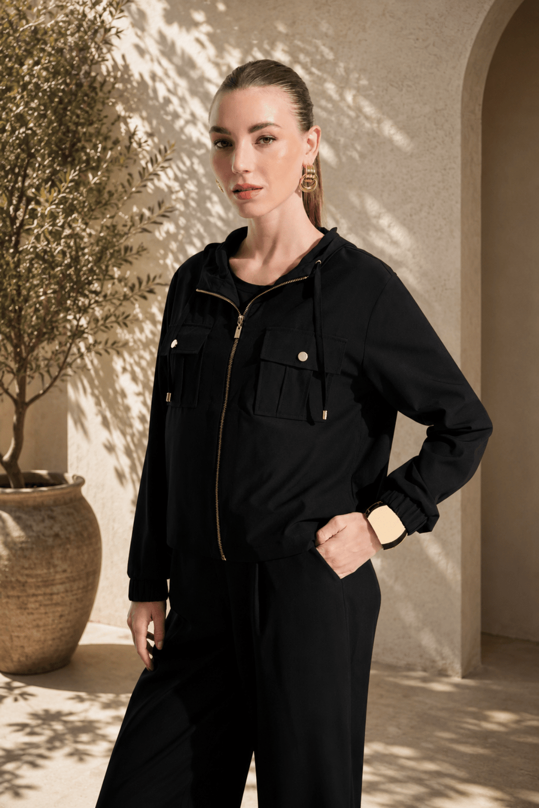 Woven Utility Jacket - Black - JR40 - Pizazz BoutiqueJoseph Ribkoff