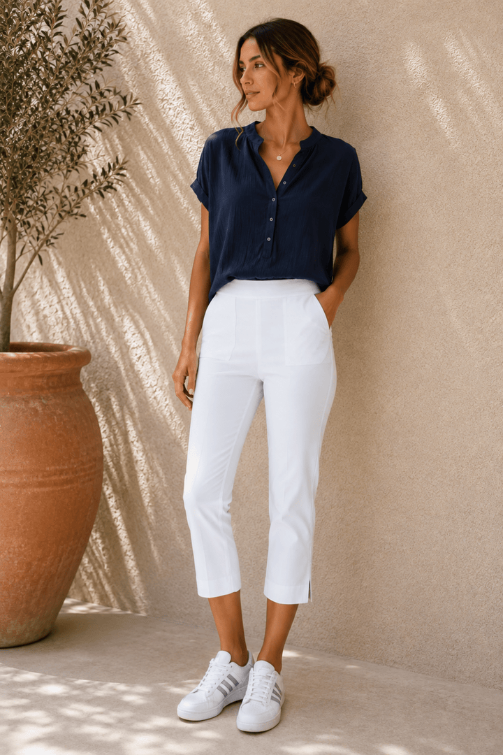 Zara Stretch Pant - White - TZ65 - Pizazz BoutiqueThreadz