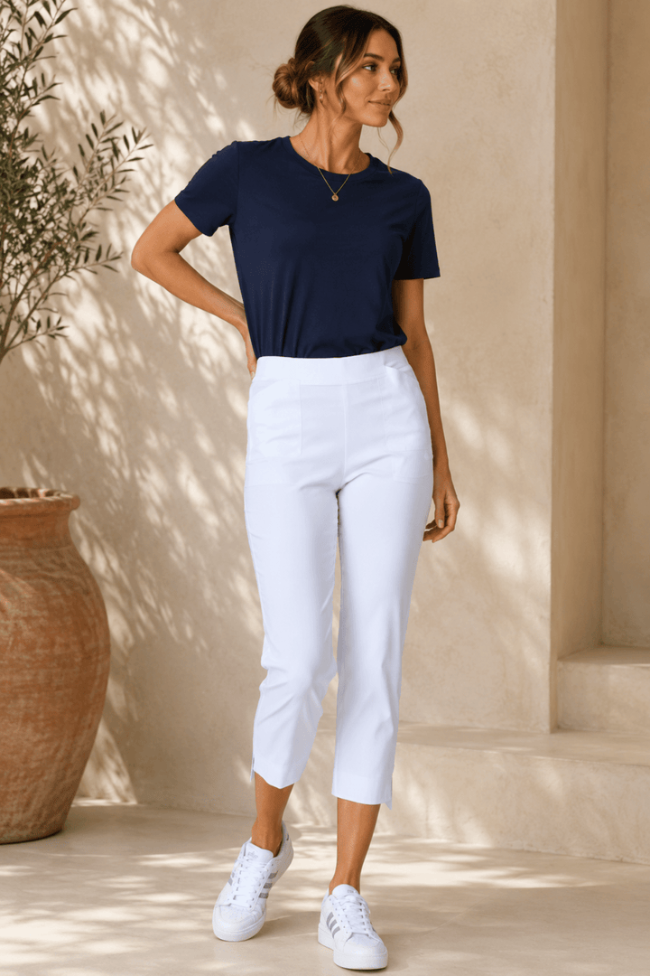 Zara Stretch Pant - White - TZ65 - Pizazz BoutiqueThreadz