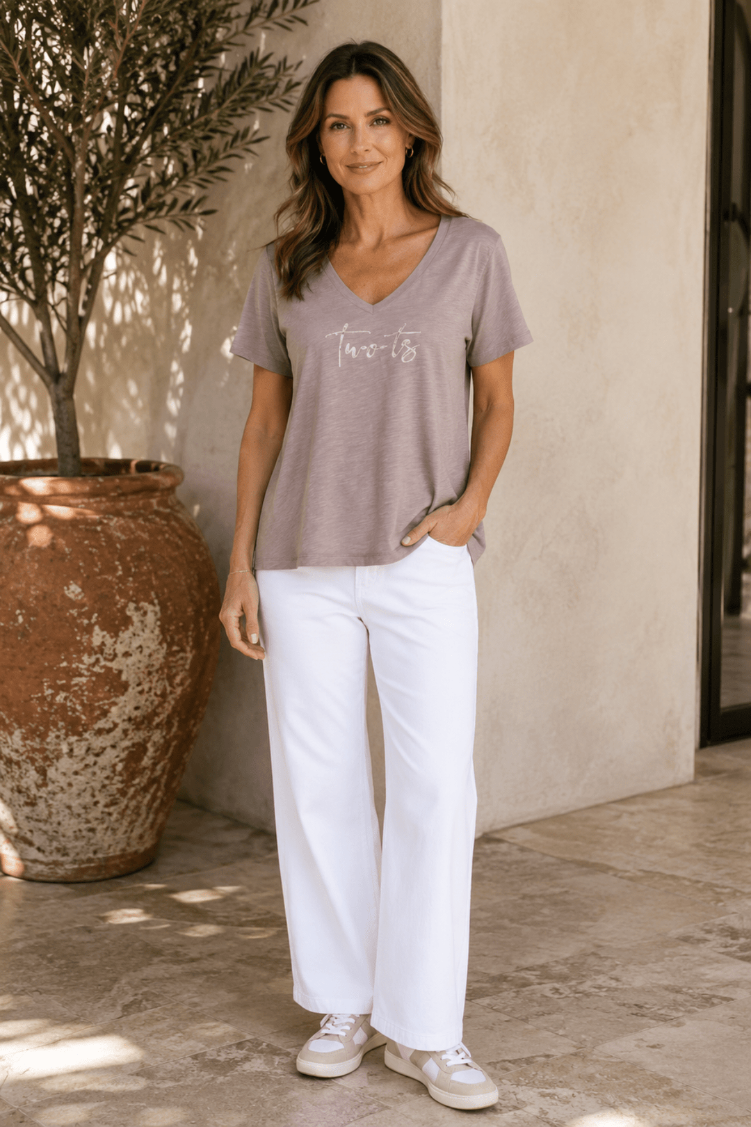 Zara V-Neck Tee -Dove -TT48 - Pizazz BoutiqueTwo-T's